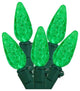 Faceted Green LED C6 Christmas Lights, Green Wire