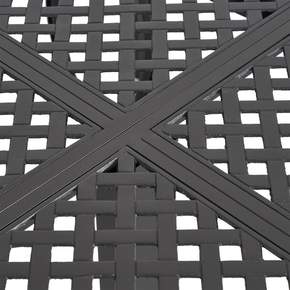 Nelly Outdoor Aluminum and Wicker 8 Seater Dining Set, Antique Matte Black, Multibrown, Beige