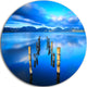 Wooden Pier Remains In Blue Sea, Seascape Photo Disc Metal Artwork, 11"