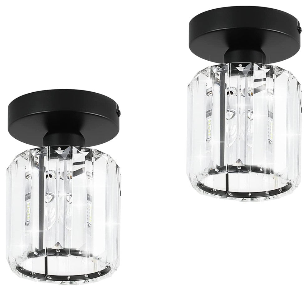 2 Pack Crystal Ceiling Light Black Semi Flush Mount Ceiling Lamp