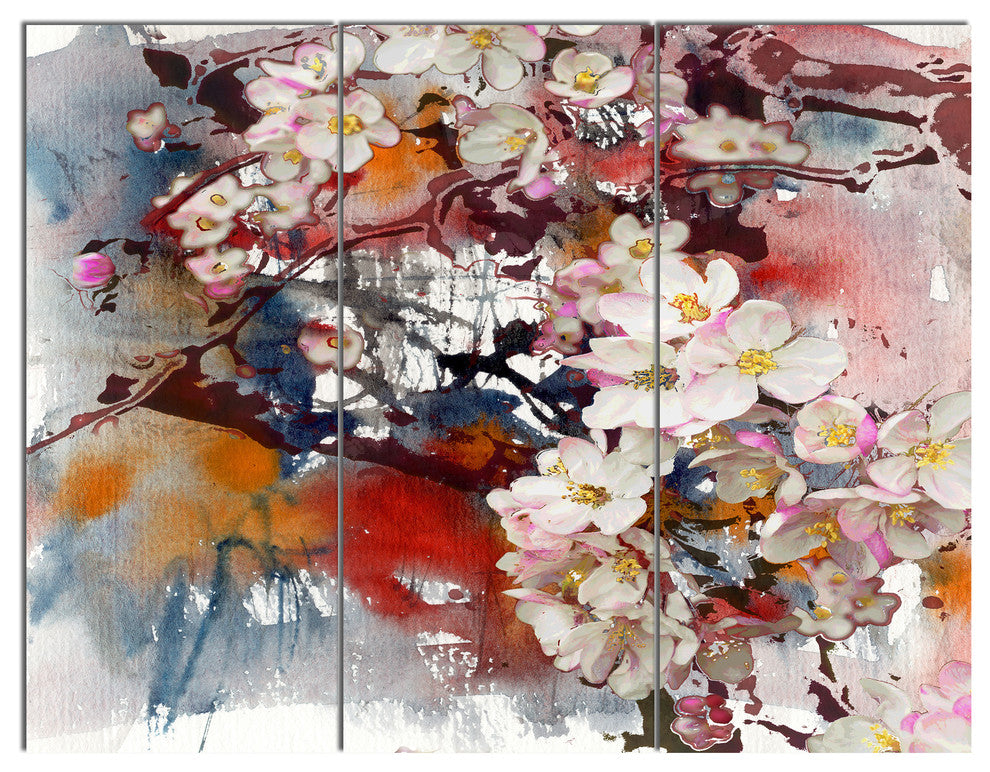 Blossoming Apple Tree Background, Floral Art Canvas Print, 36x28, 3 Panels
