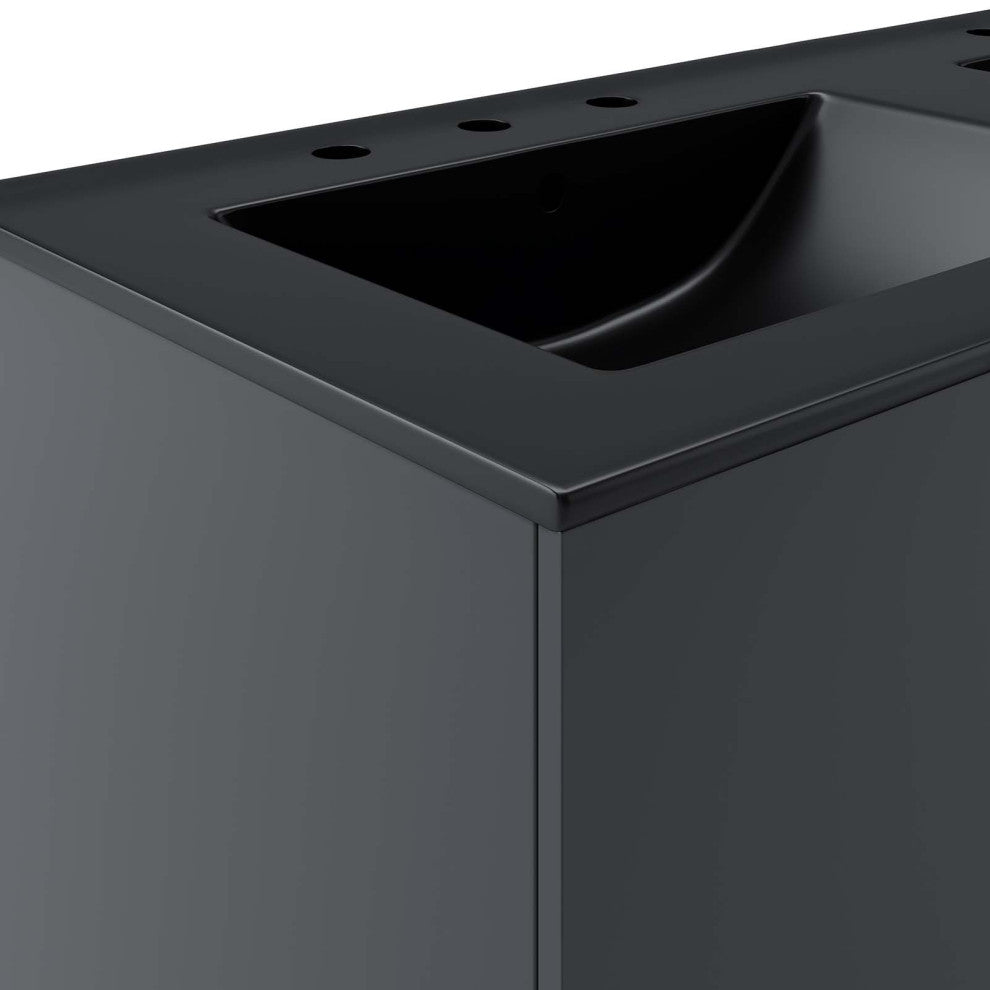 Double Sink Vanity Cabinet, Gray Black, Ceramic, Modern, Hotel Bathroom