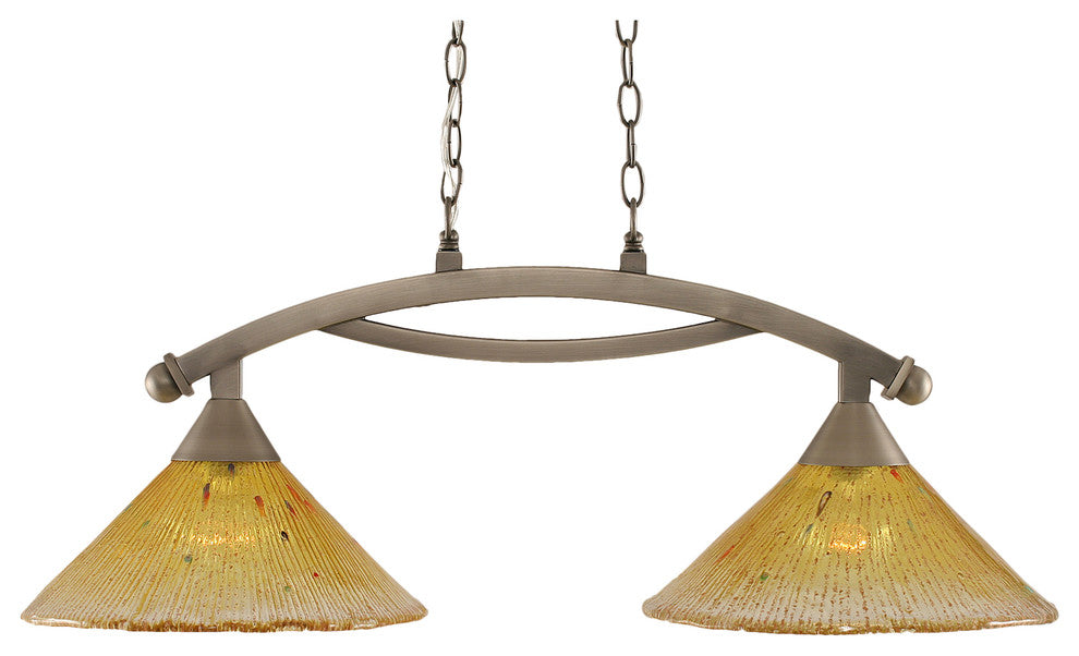 Bow 2 Light Island Light In Brushed Nickel, 12" Gold Champagne Crystal Glass