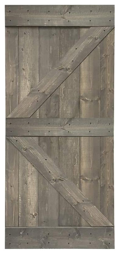 Stained Solid Pine Wood Sliding Barn Door, Weather Gray, 38"x84", K Series