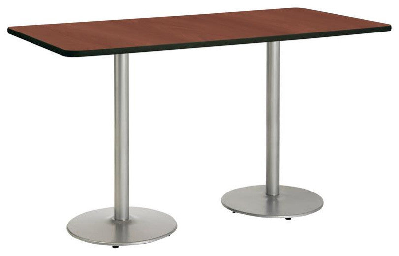 KFI Mode 42" x 84" Conference Table Mahogany Round Silver Base Bistro Height