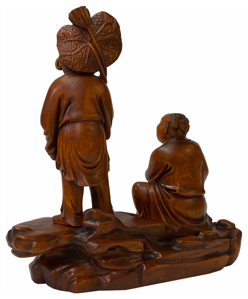 Chinese Oriental Wood Artistic Golden Kids Carving Display Figure Art Hws1843