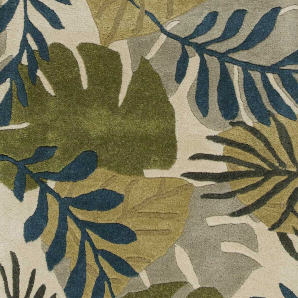 HomeRoots 8' Ivory Hand Tufted Oversized Tropical Leaves Indoor Runner Rug
