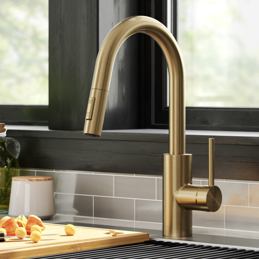 Oletto Pull-Down 1-Hole Kitchen Faucet, Spot Free Antique Champagne Bronze