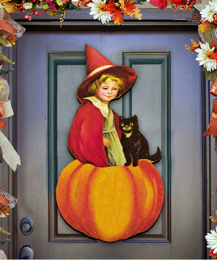 Pumpkin Fairy Wooden Door Hanger