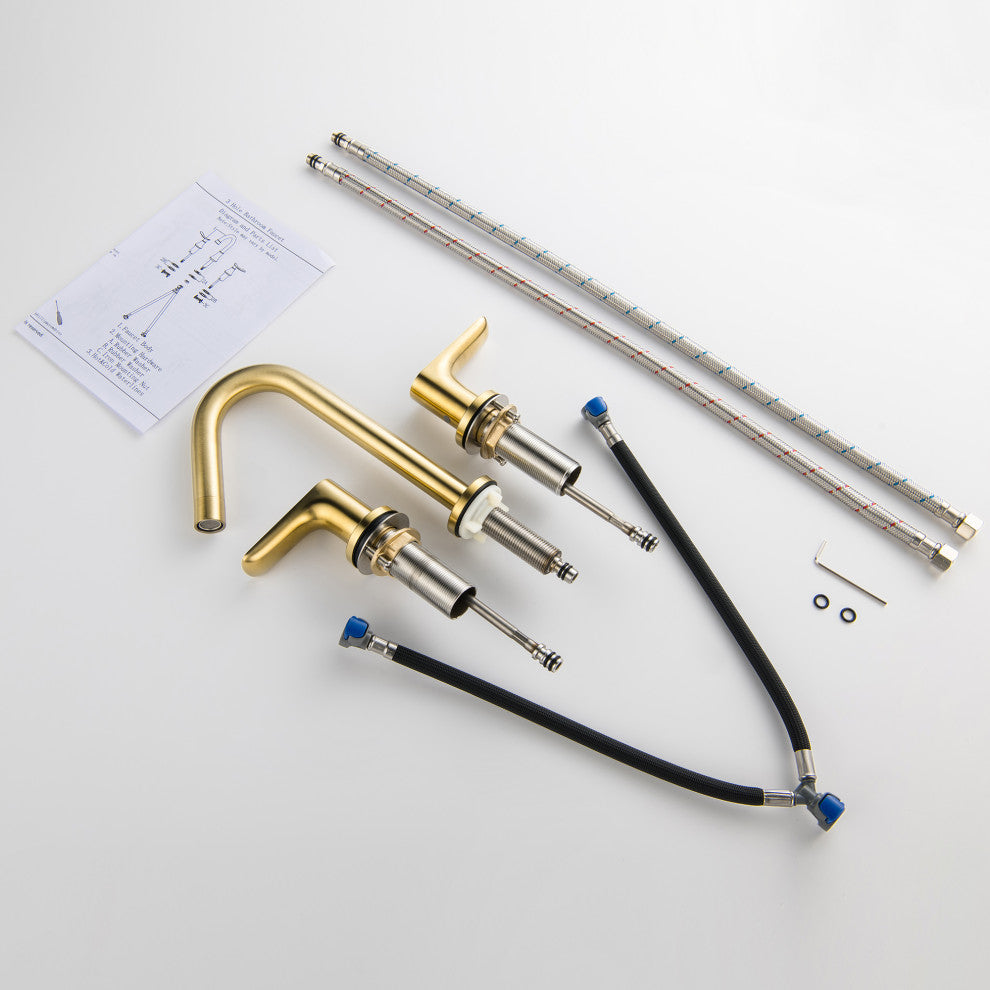 Double Handle Deck Mounted Bathroom Sink Faucet, Brushed Gold