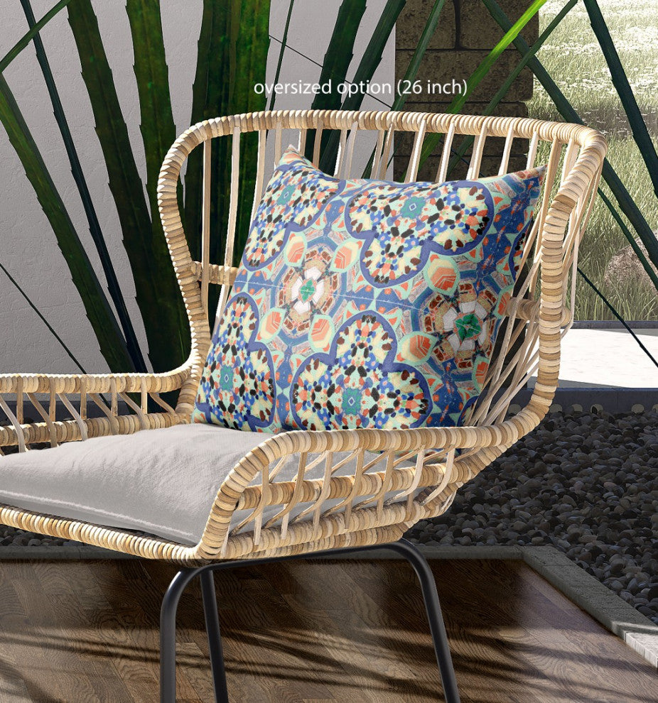 16" Blue Peach Cloverleaf Indoor Outdoor Throw Pillow