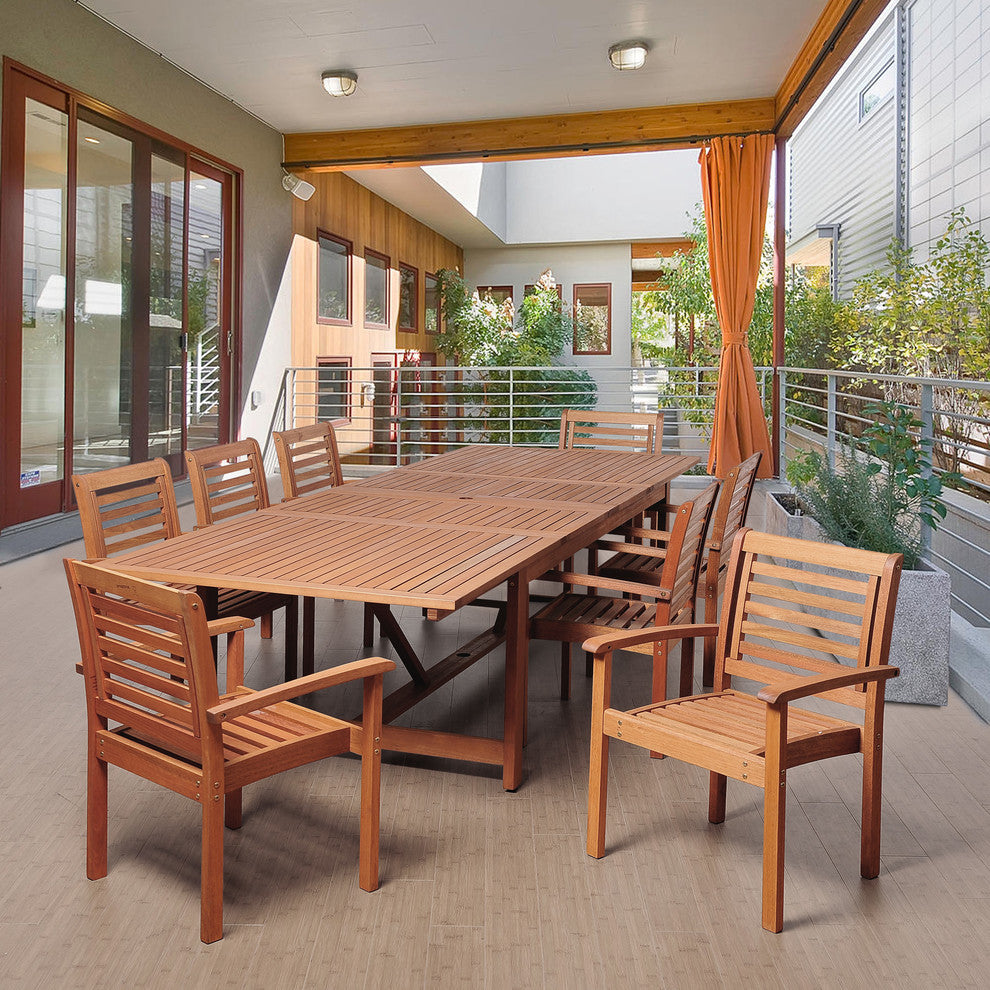 Brooks 9-Piece Eucalyptus Extendable Rectangular Patio Dining Set