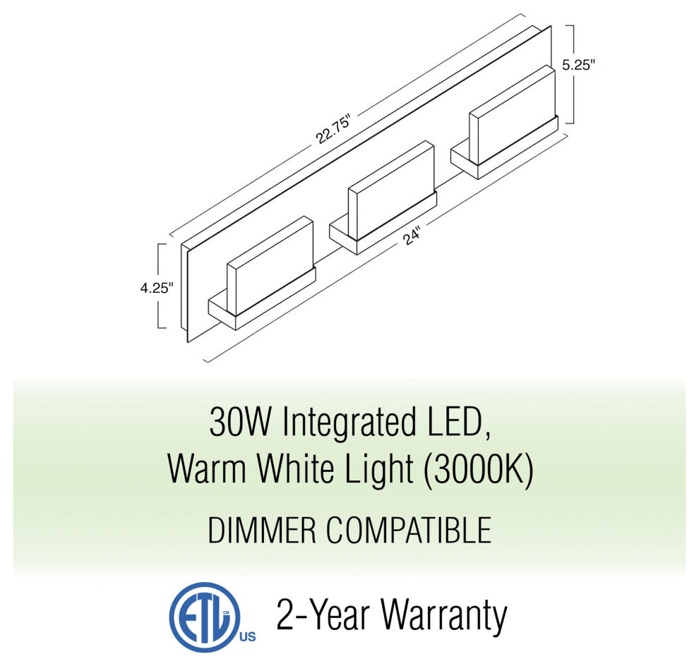 Kira Home Everett 24" 30W Integrated LED Bathroom/ Light, Rectangular Acrylic