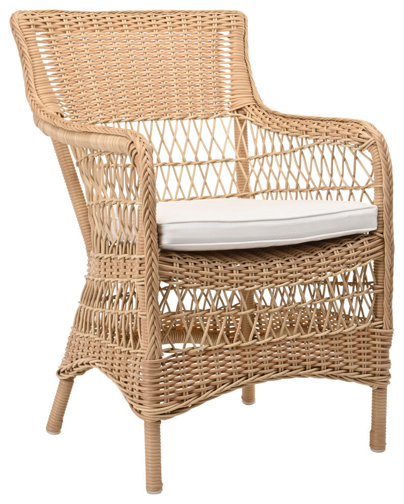 Marie Armchair With Cushion, Natural Finish, Snow White Upholstery