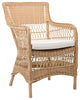 Marie Armchair With Cushion, Natural Finish, Snow White Upholstery