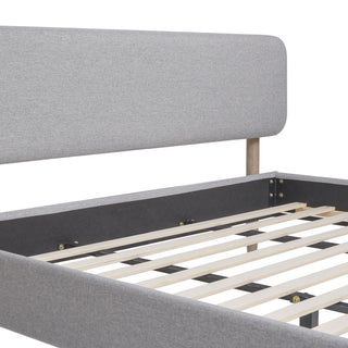 Diego Low Upholstered Platform Bed, Light Gray Polyester, King