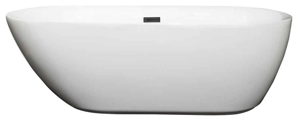 Melissa 65" Freestanding White Bathtub, Matte Black Drain and Overflow Trim