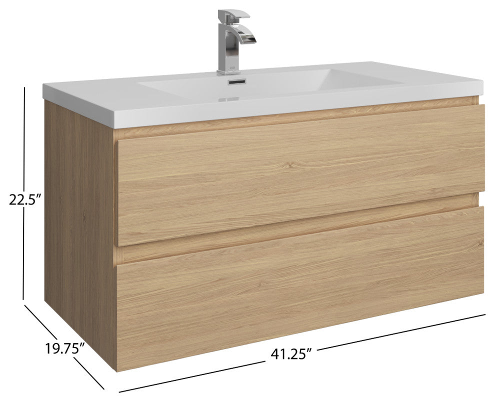 Beacon Bath Vanity, White Oak, 42", Single Sink, Wall Mount