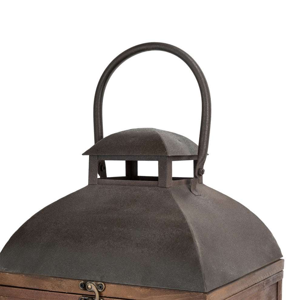 Set of 2 Farmhouse Wooden Lantern, Brown