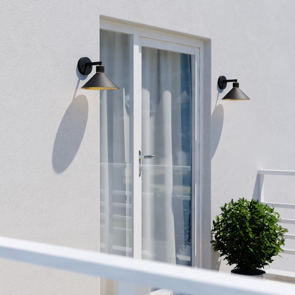 Dunbar 10" Outdoor Wall Light Matte Black and Gold