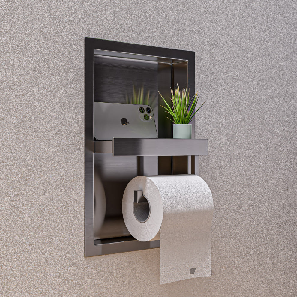 ALFI brand ABTPN88-BSS Brushed Stainless Steel Recessed Toilet Paper Niche