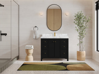 Chicago 42" Single Sink Bathroom Vanity, Black 2" Carrara Marble