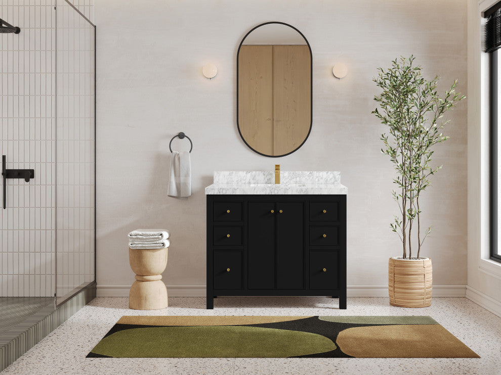 Chicago 42" Single Sink Bathroom Vanity, Black 2" Carrara Marble