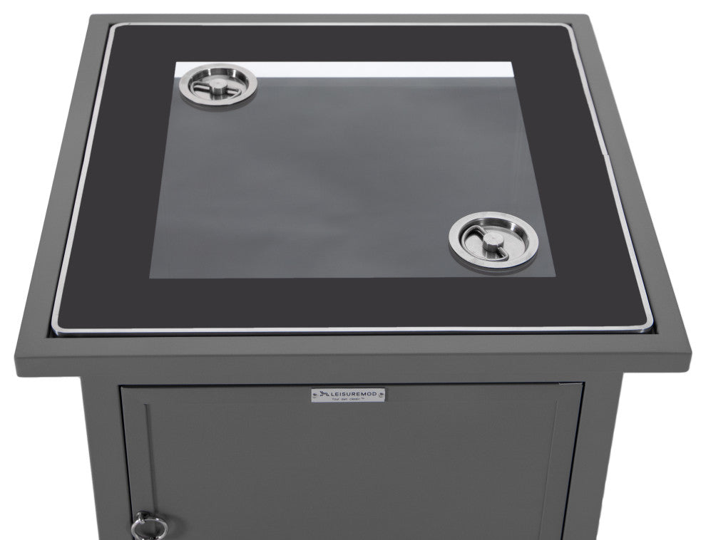 LeisureMod Walbrooke Square Fire Pit Table and Tank Holder, Gray