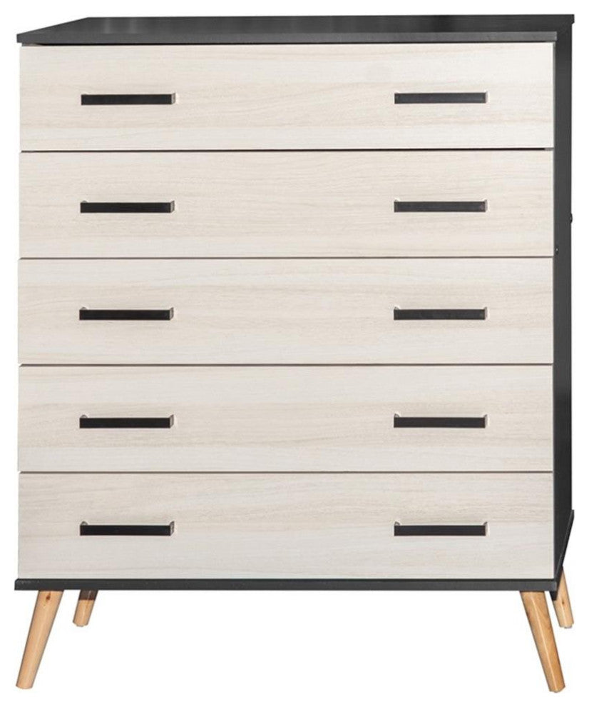 Better Home Products Eli Mid-Century Modern 5 Drawer Chest Dark Gray & Honey Oak
