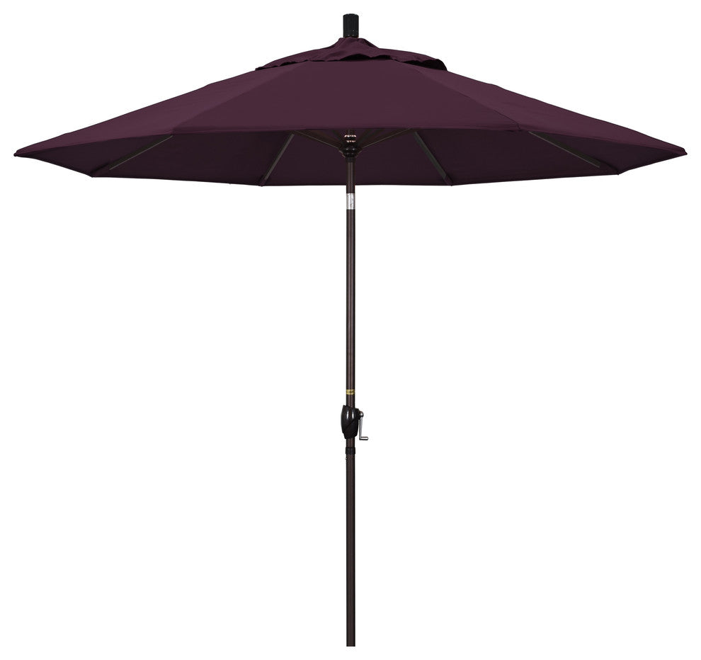 9' Bronze Push-Button Tilt Crank Aluminum Umbrella, Purple Pacifica