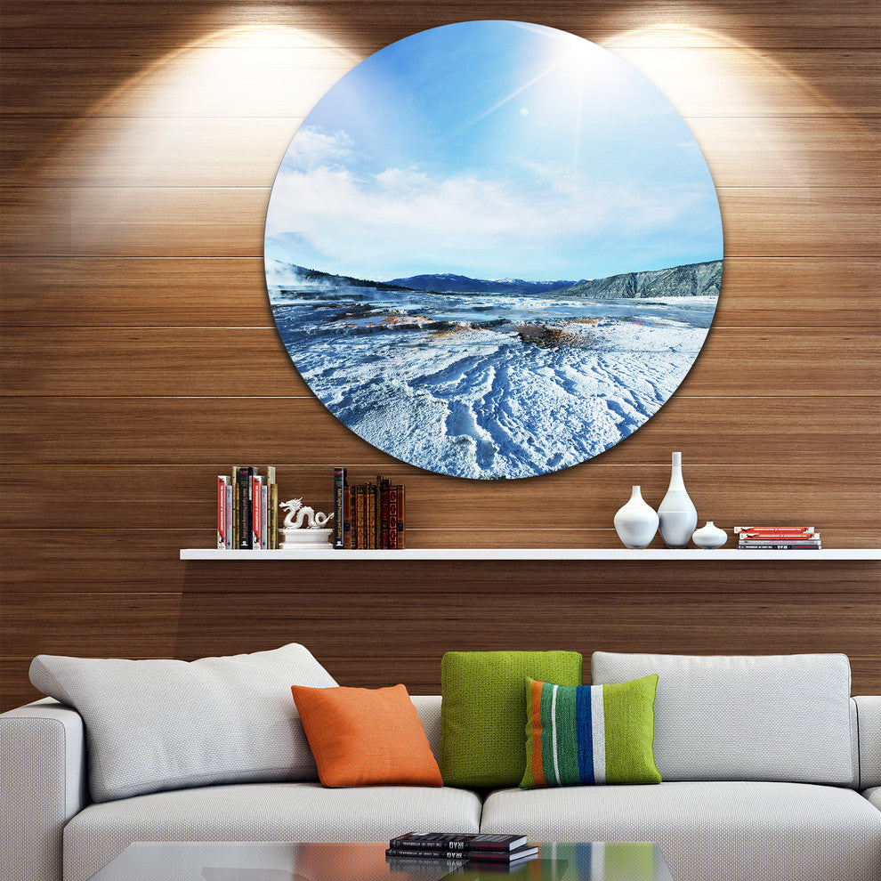 Hot Sprint Under Bright Sunlight, Modern Beach Disc Metal Artwork, 23"