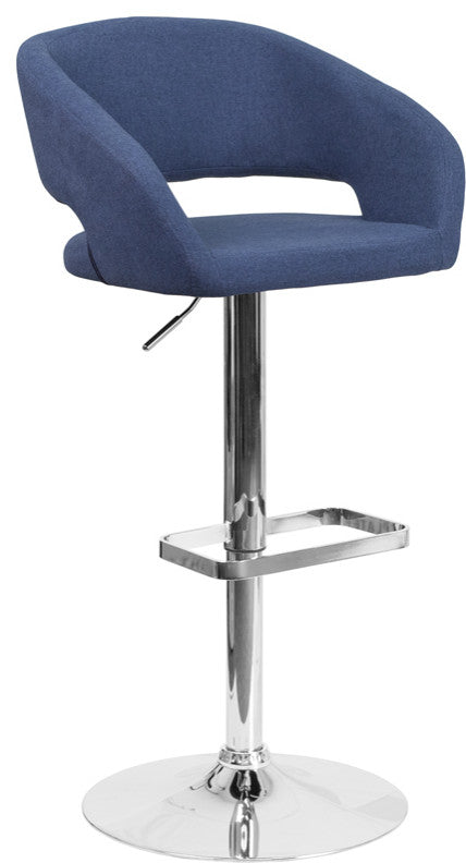 Erik Contemporary Vinyl Adjustable Height Barstool with Rounded Mid-Back, Blue F