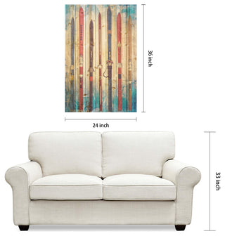 "Retro Skis" Colorful Wall Art Digital Print on Solid Wood, 36"x24"
