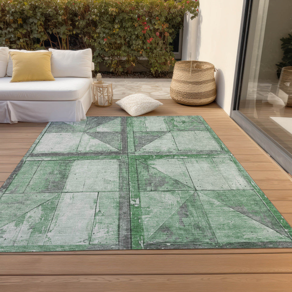 Machine Washable Indoor/Outdoor Chantille ACN1875 Green 9' x 12' Rug
