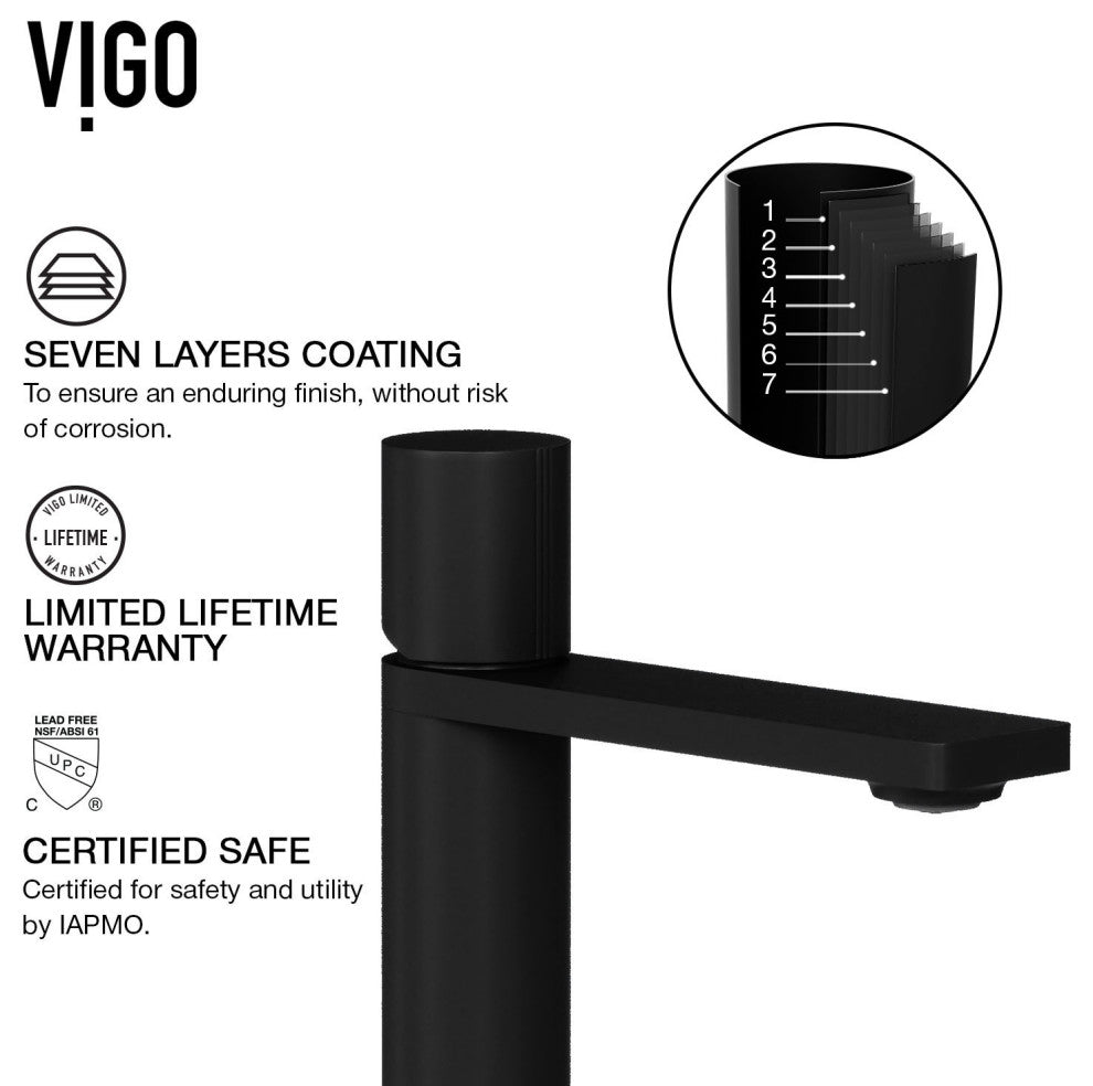 VIGO Gotham 12" H Single Handle Single Hole Bathroom Vessel Faucet, Matte Black