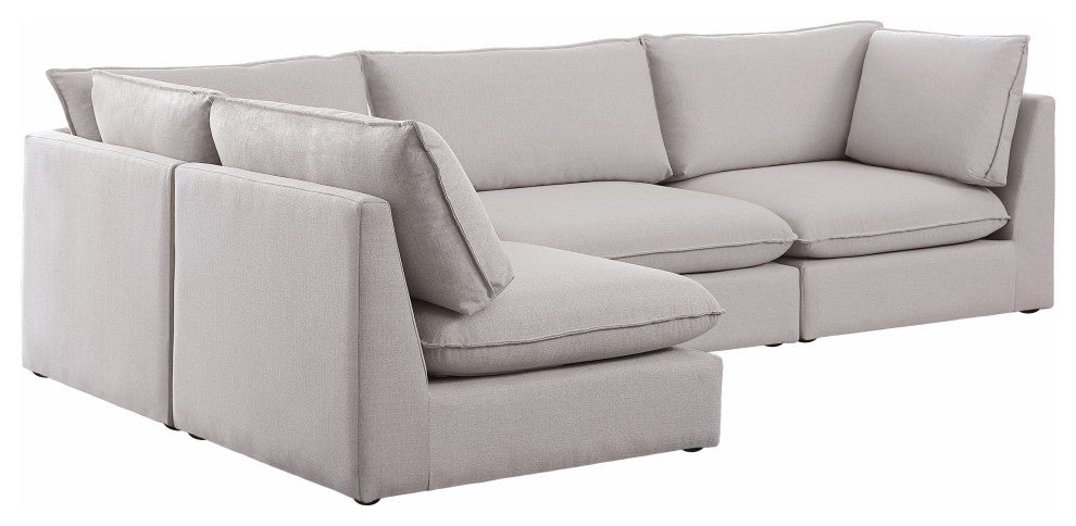 Mackenzie Linen Textured Fabric 4-Piece Modular L-Shaped Sectional, Beige