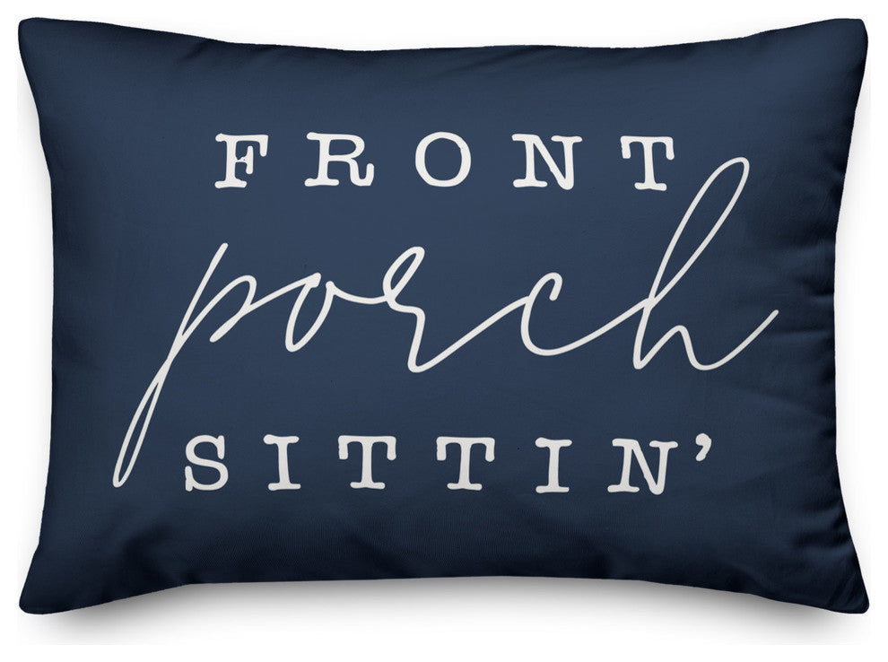 Front Porch Sittin' Outdoor Lumbar Pillow, Blue