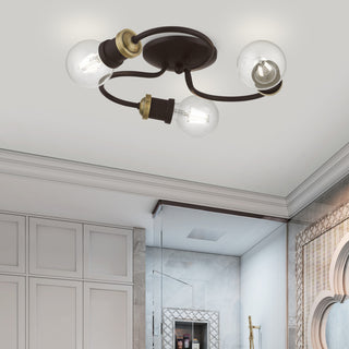 Bromley 3 Light Bronze With Antique Brass Accents Flush Mount