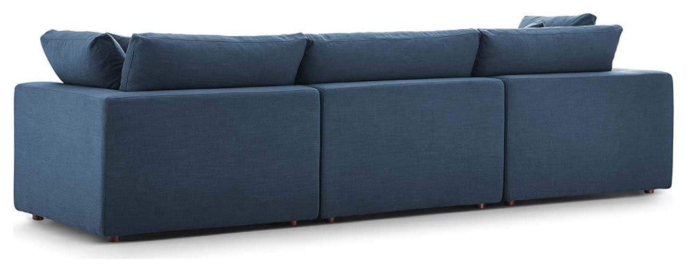 Commix Down Filled Overstuffed 3 Piece Sectional Sofa Set, Azure