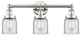 Edison Small Bell 3-Light 25" Vanity Light, Polished Nickel Finish, Clear Shade
