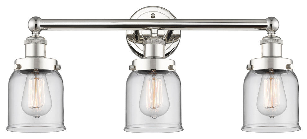Edison Small Bell 3-Light 25" Vanity Light, Polished Nickel Finish, Clear Shade