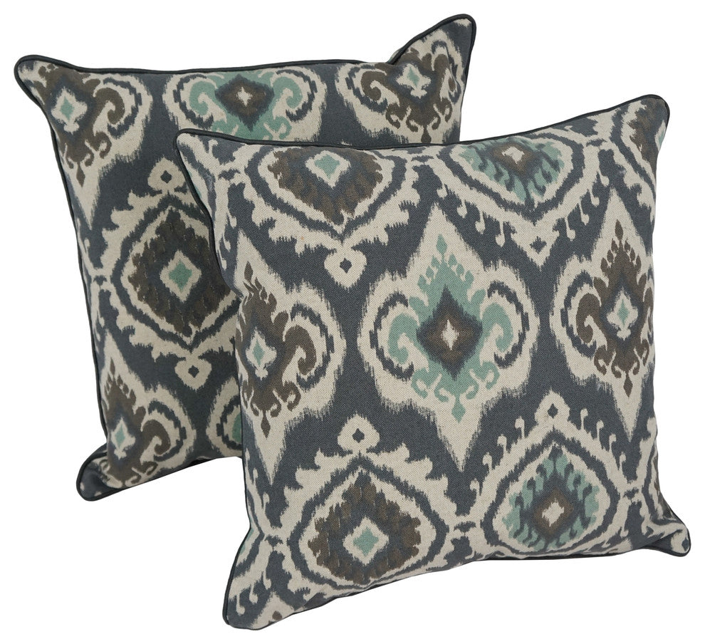 18" Corded Throw Pillows With Inserts, Blue and Black, Set of 2