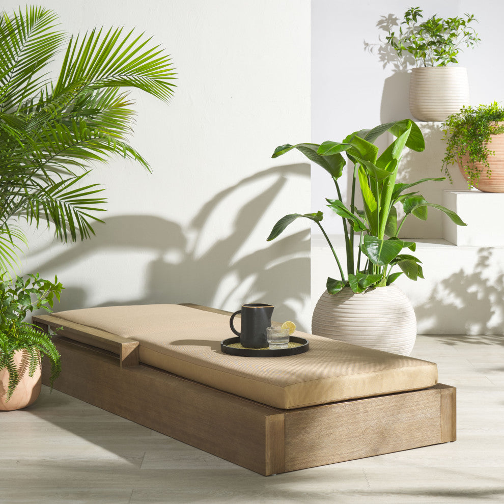 Safavieh Couture Lanai Wood Chaise Lounge Chair, Natural/Brown