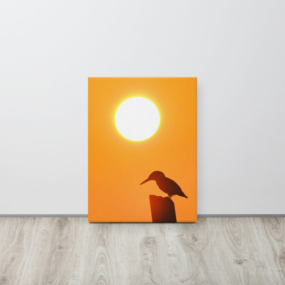 Kingfisher Bird Silhouette Sunset Animal Wildlife Photo Canvas Wall Art Prints, 18" X 24"