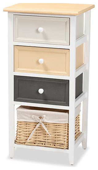 Transitional Multi-Colored Wood 3-Drawer Storage Unit with Basket