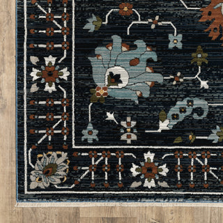 Keller Traditional Floral Navy/ Rust Area Rug, 9'10" x 12'10"