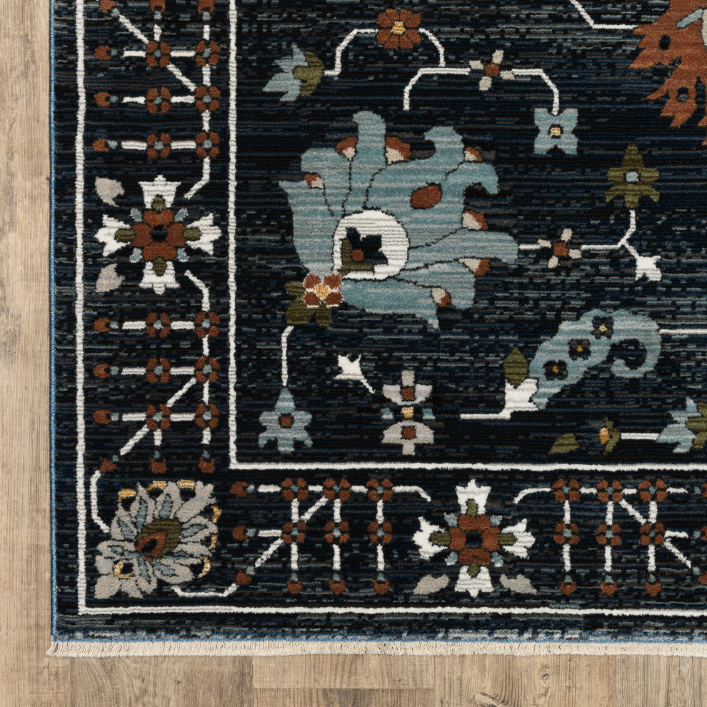 Keller Traditional Floral Navy/ Rust Area Rug, 9'10" x 12'10"