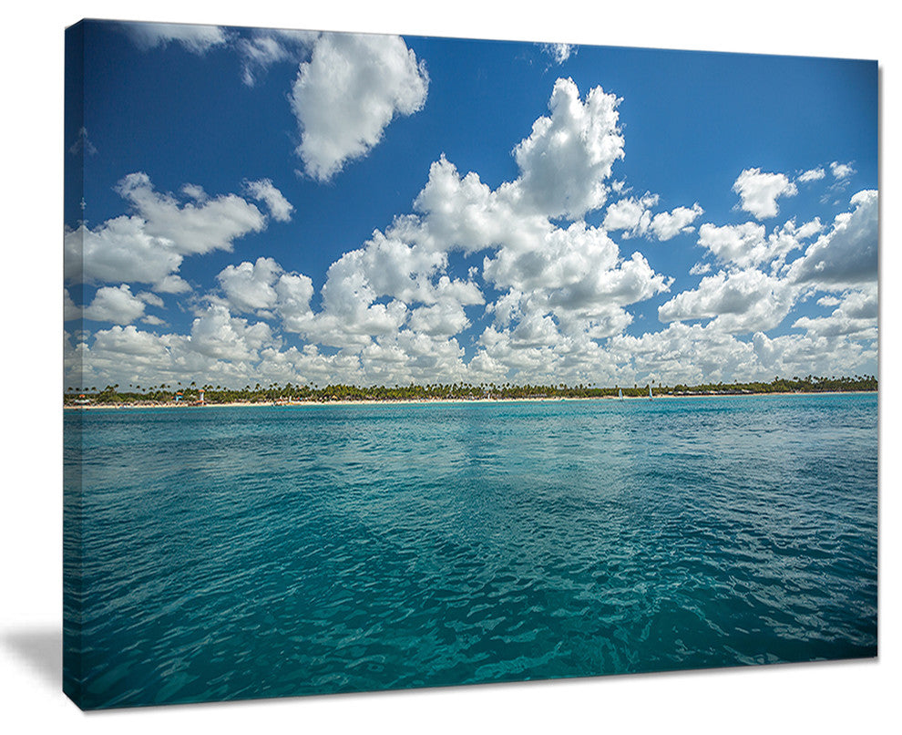 "White Fluffy Clouds Over Sea" Oversized Beach Canvas Artwork, 20"x12"