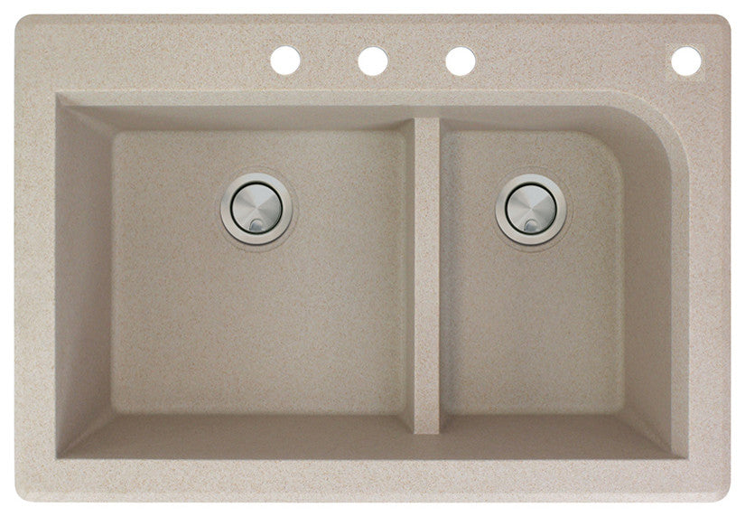 Radius 33" silQ Granite Double Bowl Kitchen Sink with 4 Holes in Cafe Latte
