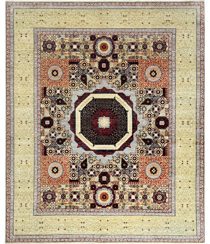 Green Shiny Wool Hand Knotted Super Fine Peshawar 200 KPSI Rug 8'2" x 10'0"